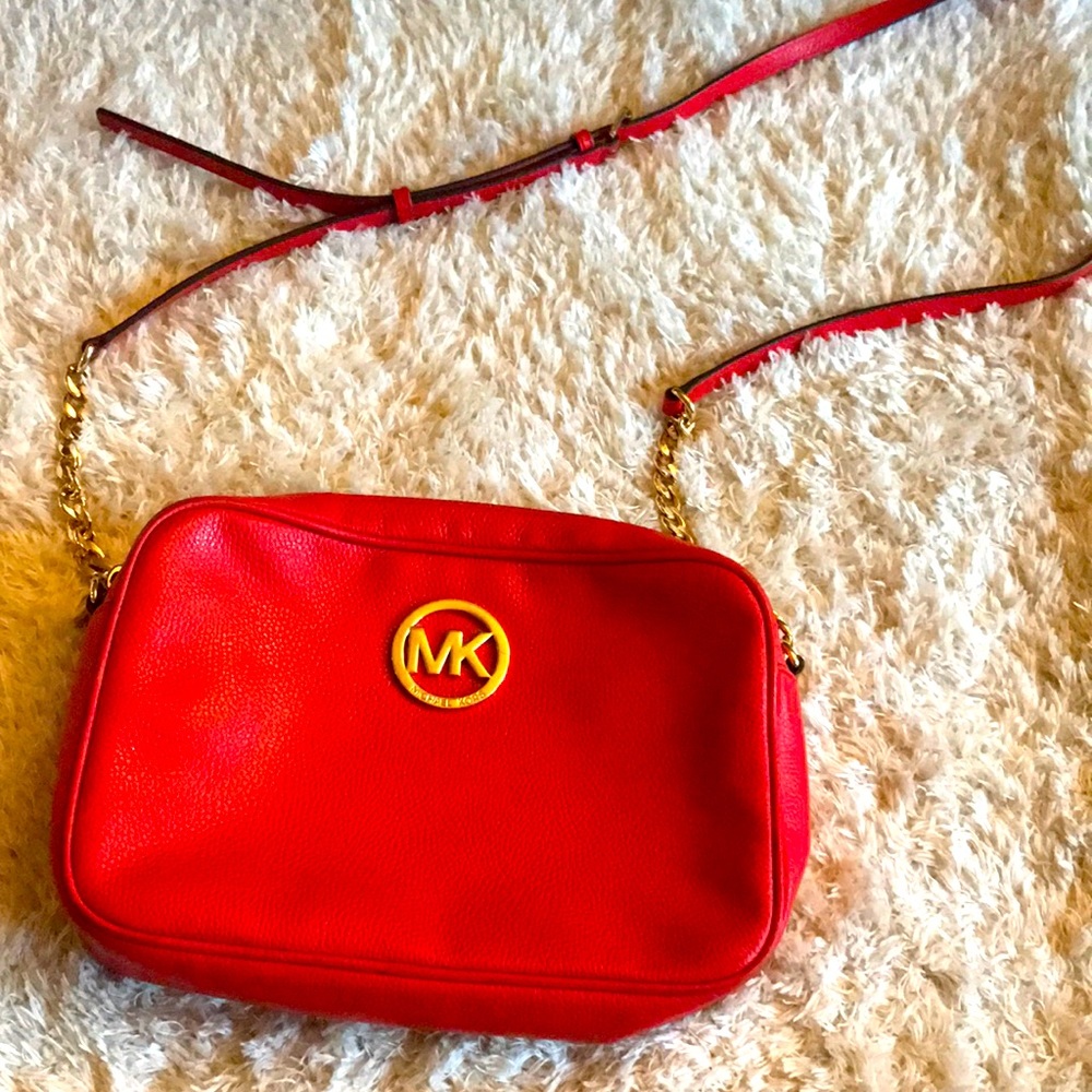 Red leather Michael Kors cross body purse